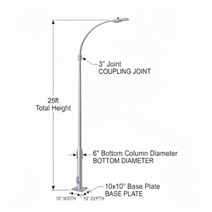 Street Lamp Post Single Arm Electro Galvanized Steel Available 10 Feet to 45 Feet or in Meters