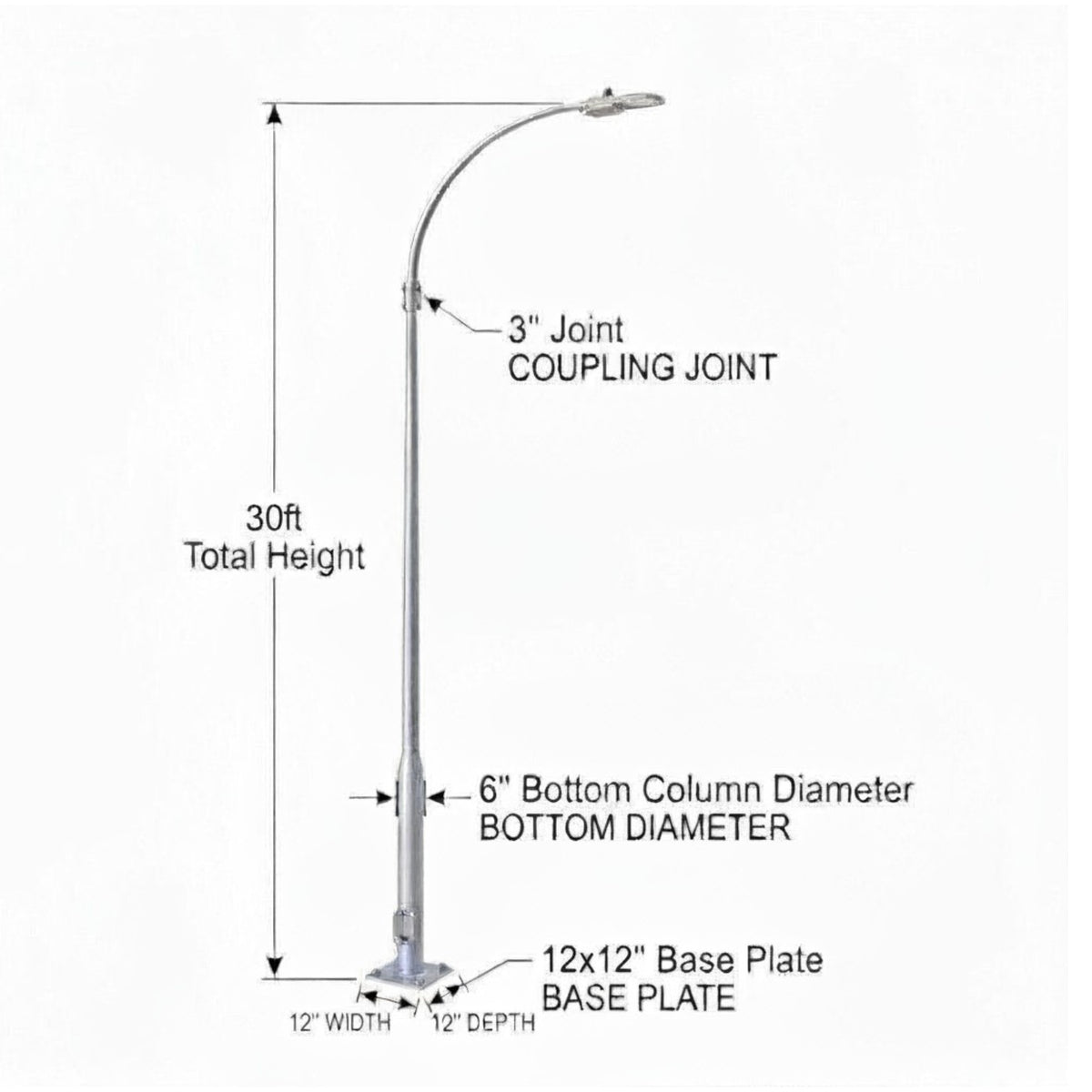 Street Lamp Post Single Arm Electro Galvanized Steel Available 10 Feet to 45 Feet or in Meters