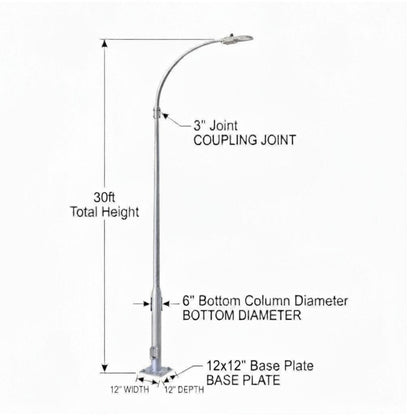 Street Lamp Post Single Arm Electro Galvanized Steel Available 10 Feet to 45 Feet or in Meters