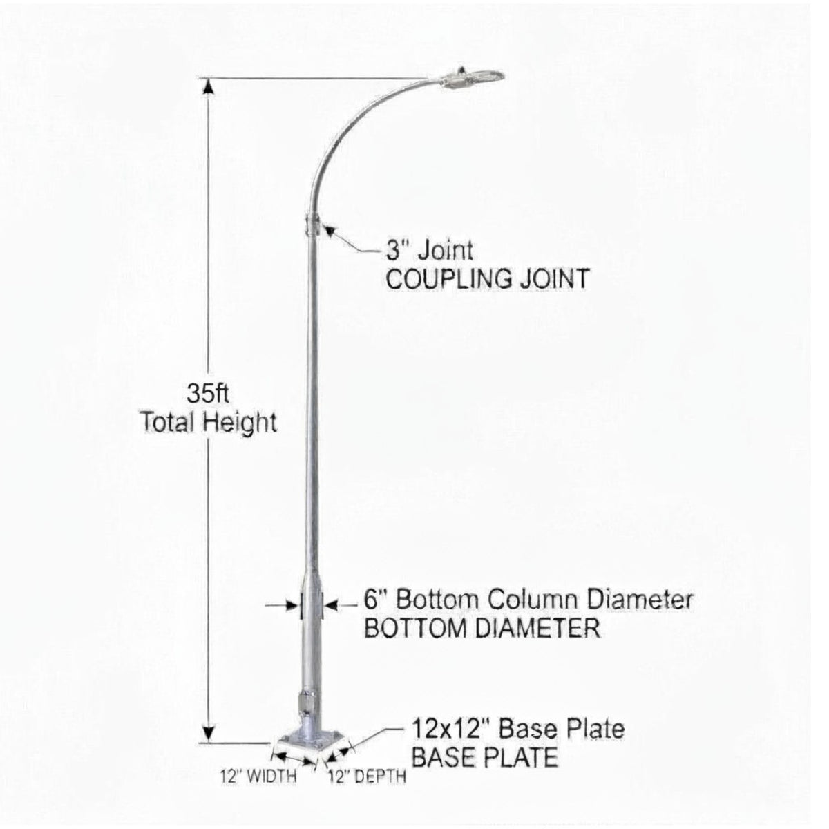 Street Lamp Post Single Arm Electro Galvanized Steel Available 10 Feet to 45 Feet or in Meters