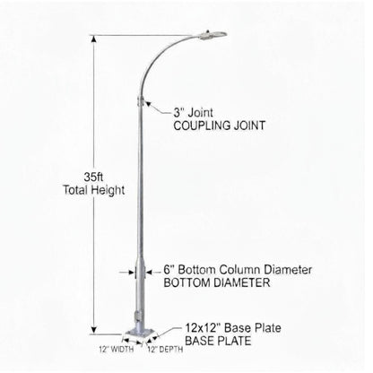 Street Lamp Post Single Arm Electro Galvanized Steel Available 10 Feet to 45 Feet or in Meters