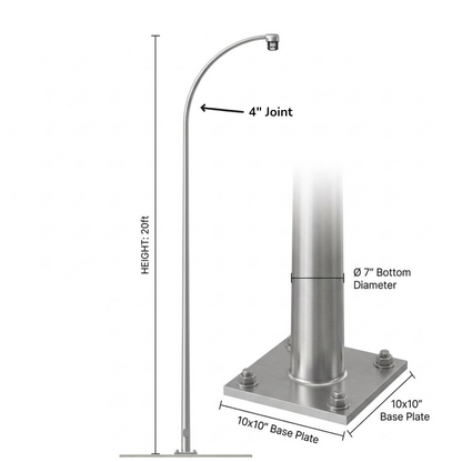 Street Lamp Post Single Arm Electro Galvanized Steel Available 10 Feet to 45 Feet or in Meters