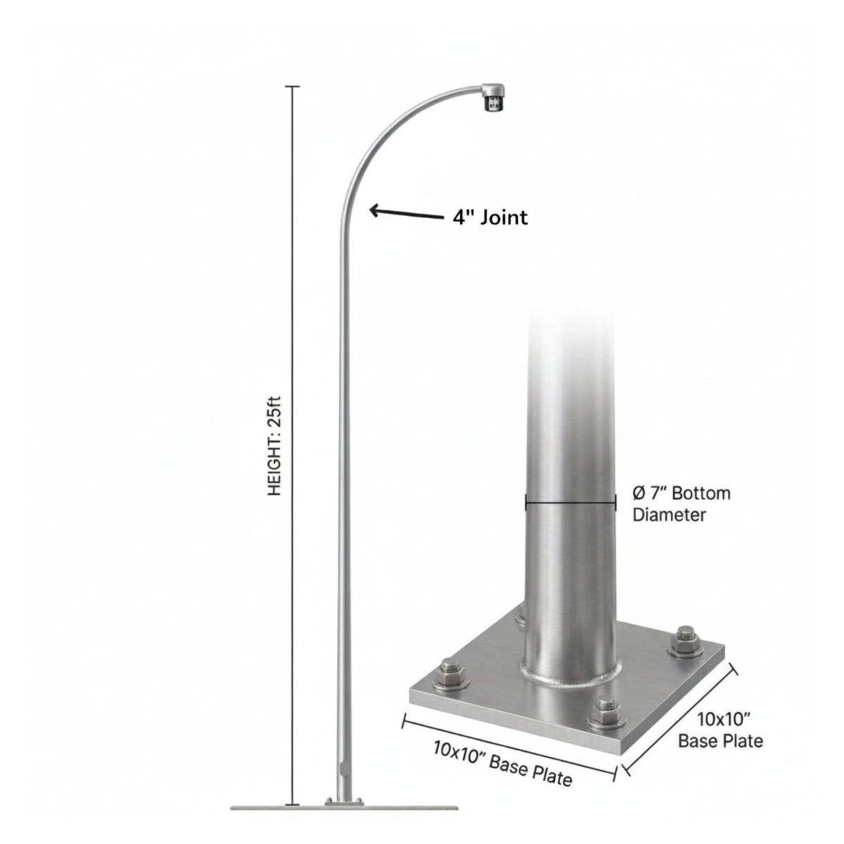 Street Lamp Post Single Arm Electro Galvanized Steel Available 10 Feet to 45 Feet or in Meters