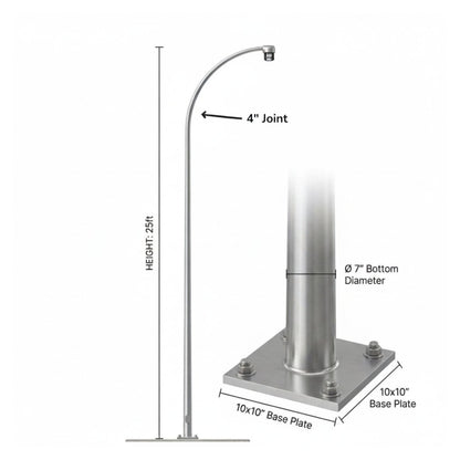 Street Lamp Post Single Arm Electro Galvanized Steel Available 10 Feet to 45 Feet or in Meters