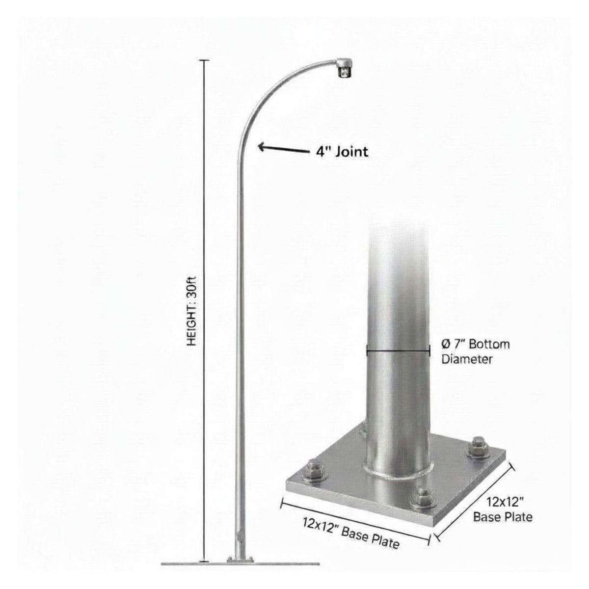 Street Lamp Post Single Arm Electro Galvanized Steel Available 10 Feet to 45 Feet or in Meters
