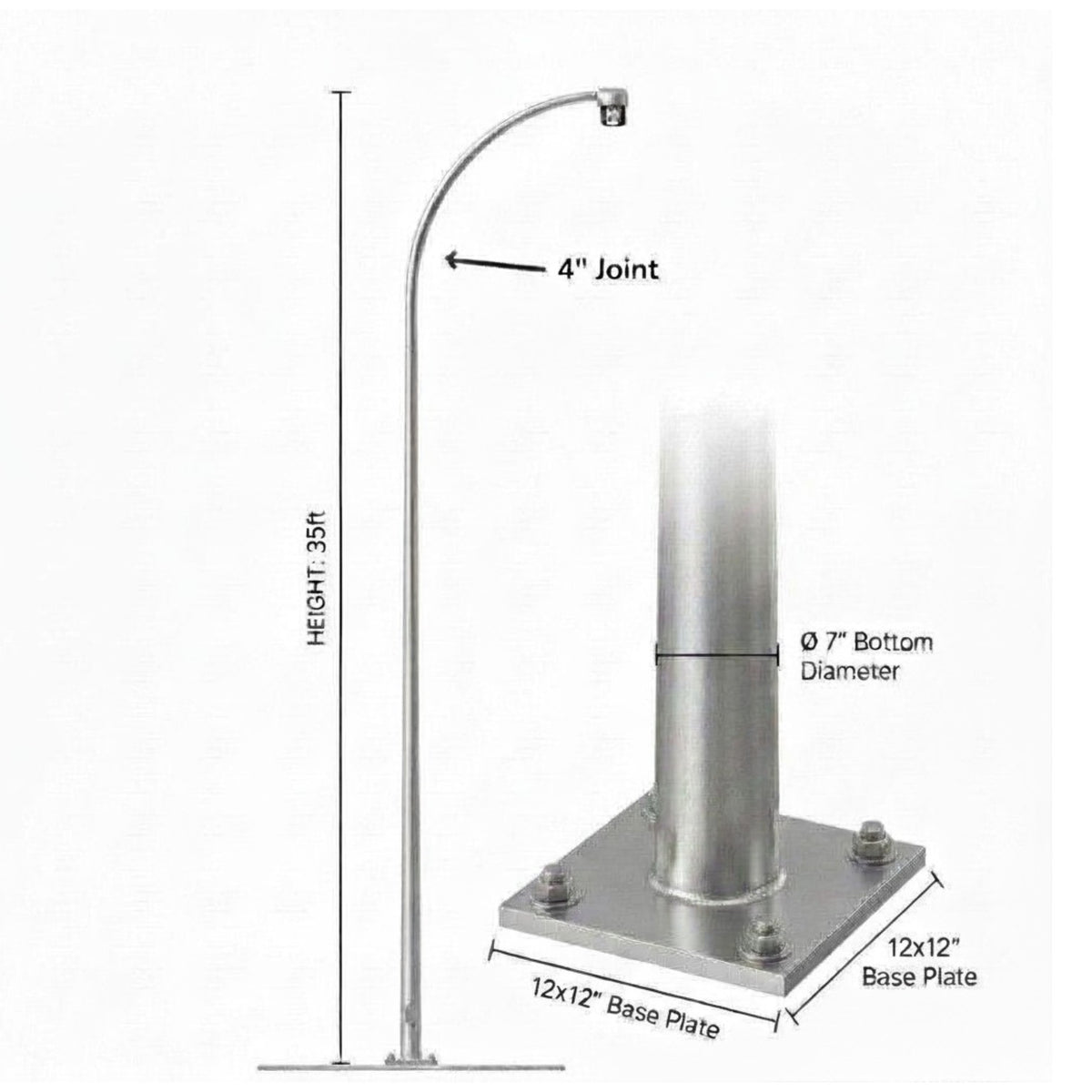 Street Lamp Post Single Arm Electro Galvanized Steel Available 10 Feet to 45 Feet or in Meters