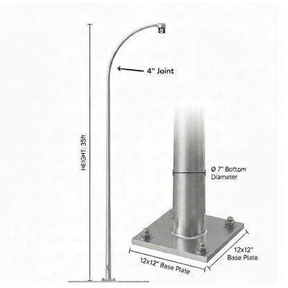Street Lamp Post Single Arm Electro Galvanized Steel Available 10 Feet to 45 Feet or in Meters