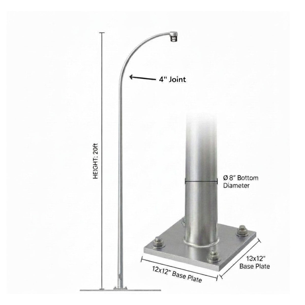 Street Lamp Post Single Arm Electro Galvanized Steel Available 10 Feet to 45 Feet or in Meters