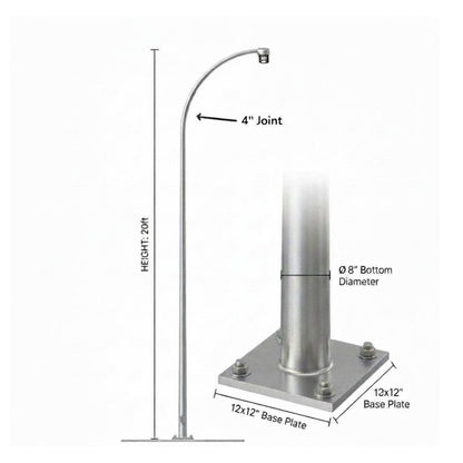 Street Lamp Post Single Arm Electro Galvanized Steel Available 10 Feet to 45 Feet or in Meters
