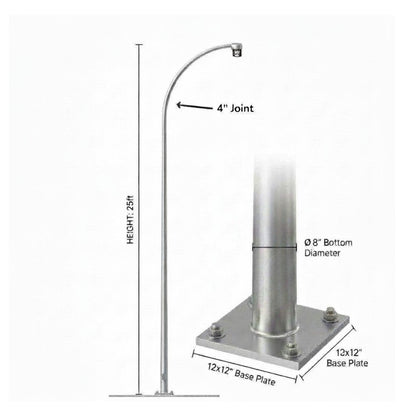 Street Lamp Post Single Arm Electro Galvanized Steel Available 10 Feet to 45 Feet or in Meters