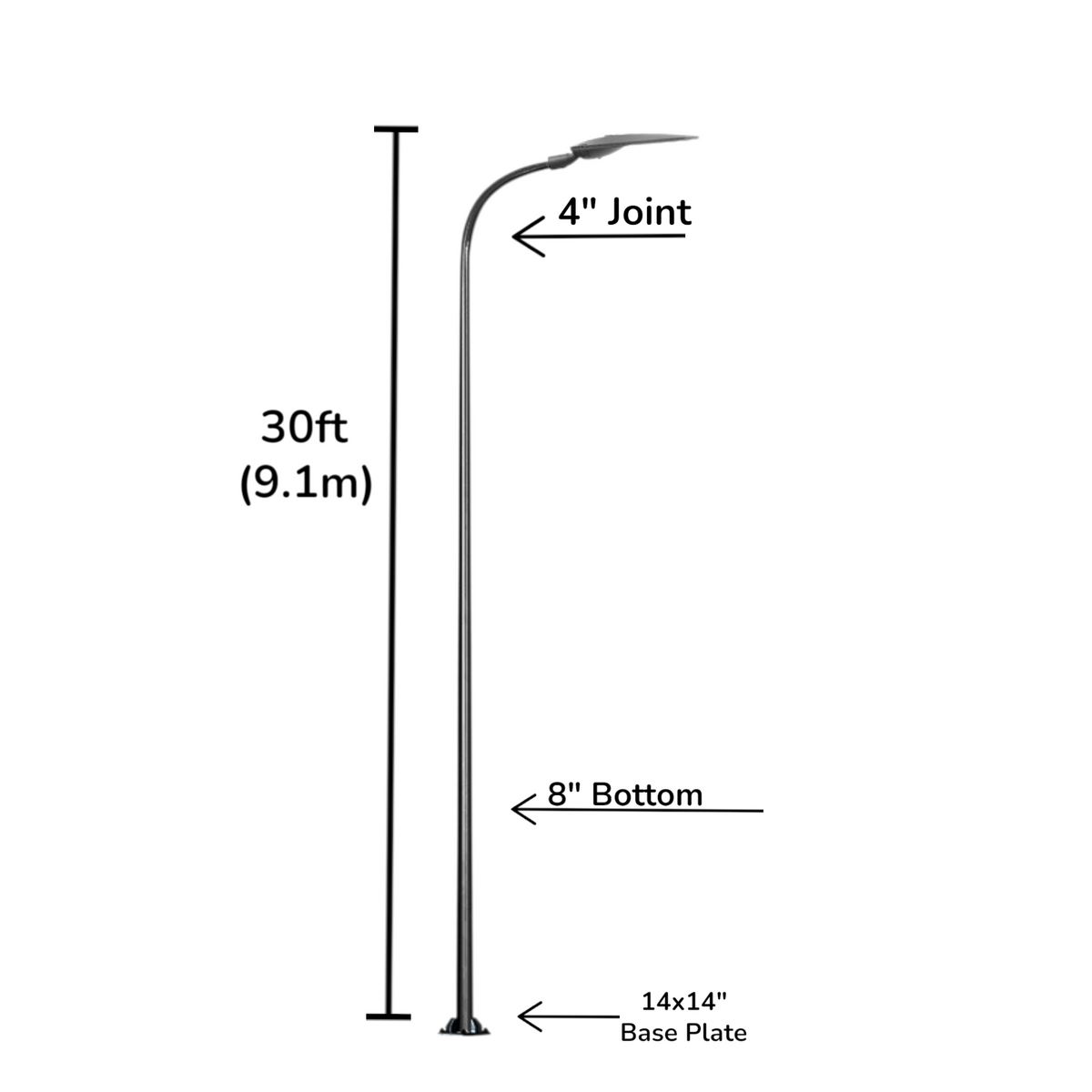 Street Lamp Post Single Arm Electro Galvanized Steel Available 10 Feet to 45 Feet or in Meters
