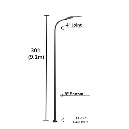 Street Lamp Post Single Arm Electro Galvanized Steel Available 10 Feet to 45 Feet or in Meters