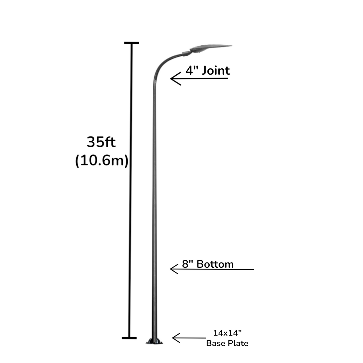 Street Lamp Post Single Arm Electro Galvanized Steel Available 10 Feet to 45 Feet or in Meters