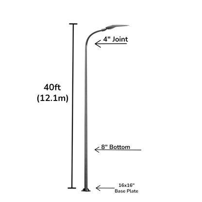 Street Lamp Post Single Arm Electro Galvanized Steel Available 10 Feet to 45 Feet or in Meters
