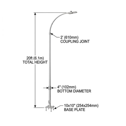 Street Lamp Post Single Arm Electro Galvanized Steel Available 10 Feet to 45 Feet or in Meters