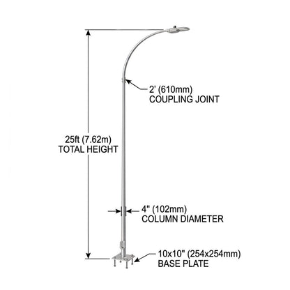 Street Lamp Post Single Arm Electro Galvanized Steel Available 10 Feet to 45 Feet or in Meters