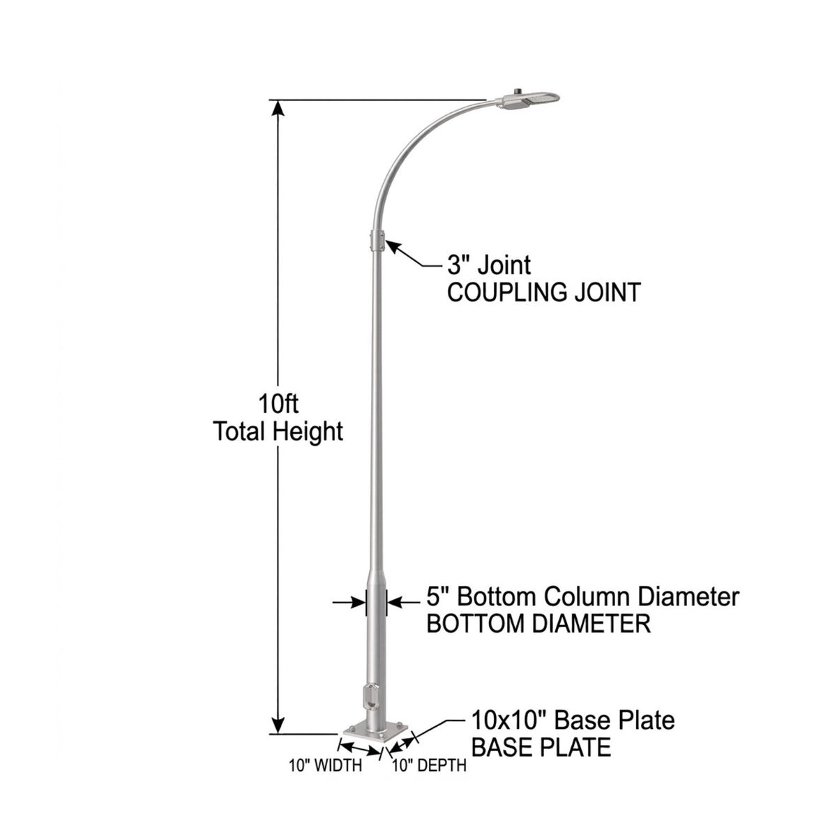 Street Lamp Post Single Arm Electro Galvanized Steel Available 10 Feet to 45 Feet or in Meters