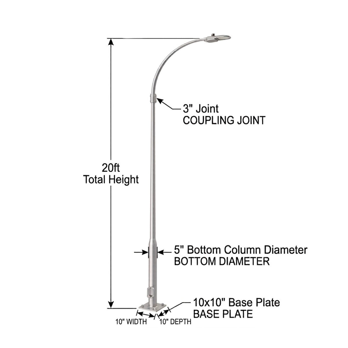 Street Lamp Post Single Arm Electro Galvanized Steel Available 10 Feet to 45 Feet or in Meters