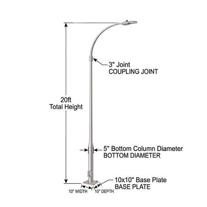 Street Lamp Post Single Arm Electro Galvanized Steel Available 10 Feet to 45 Feet or in Meters