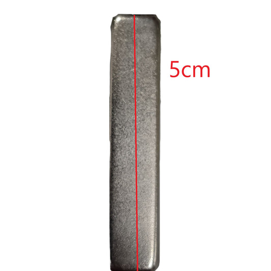 Rectangular metal block with a red line marking 5cm on a white background