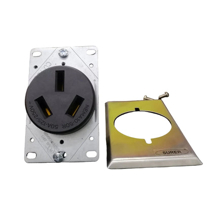 Surer 13-171 NEMA 10-50R Power Outlet, Flush Mount (50A 250V) 3P 3-Wire
