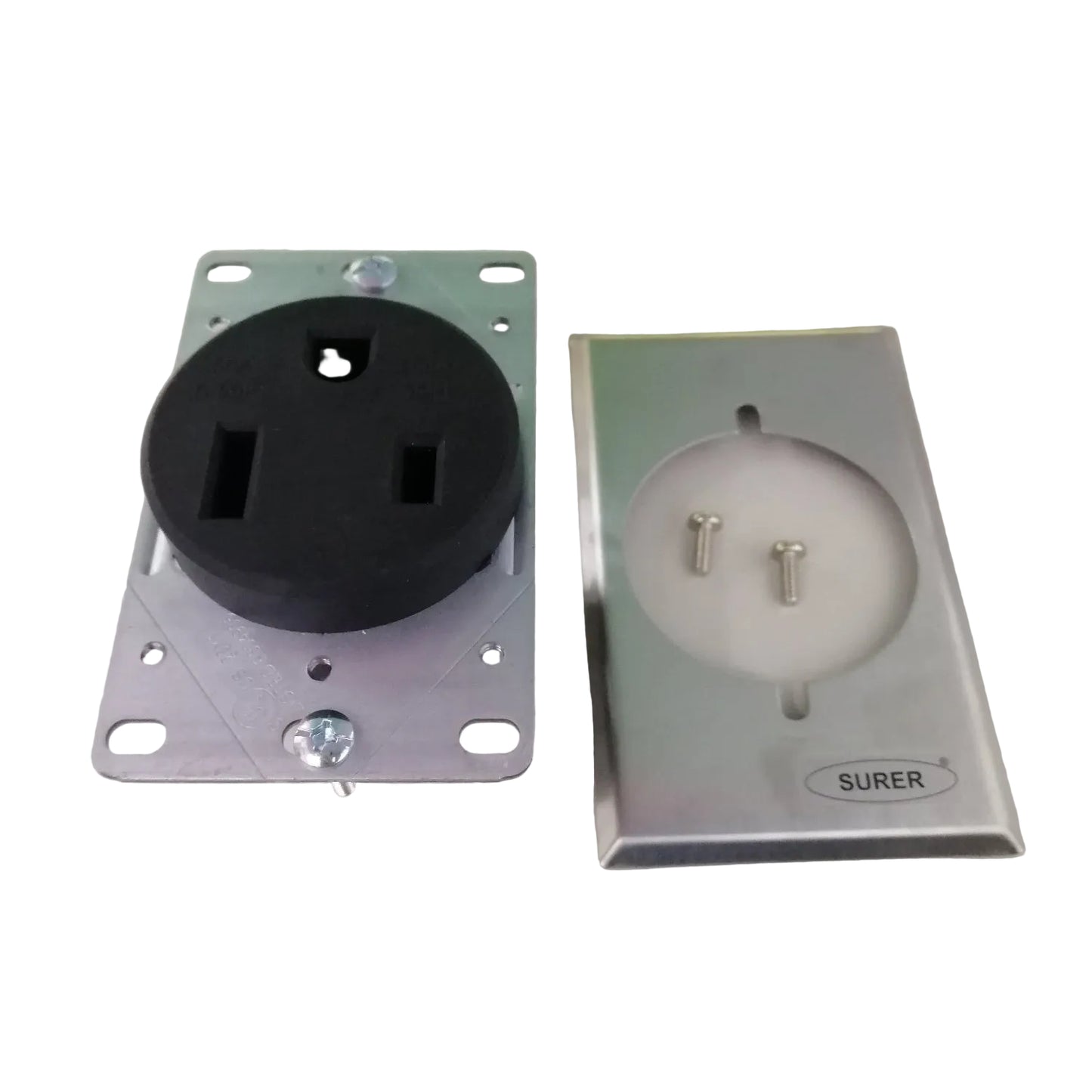 Surer 13-172 NEMA 6-50R Power Outlet, Flush Mount (50A 250V) 2P 3-Wire Grounding Receptacle with SS Plate