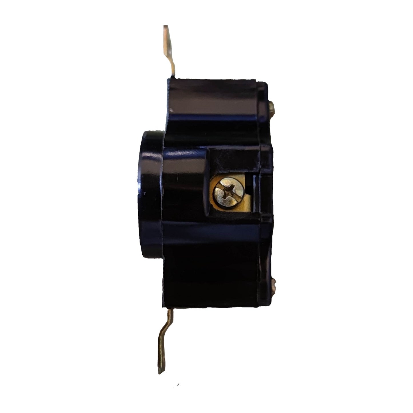 Black mechanical component with gold screws on a white background Surer 20A 250V Twist Lock Outlet 116 Twistlock Outlet Flush Type Twist to Lock Electx Electrical SUpply