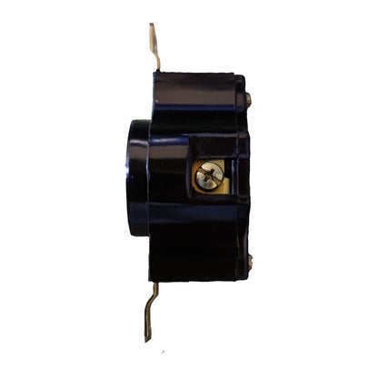 Black mechanical component with gold screws on a white background Surer 20A 250V Twist Lock Outlet 116 Twistlock Outlet Flush Type Twist to Lock Electx Electrical SUpply