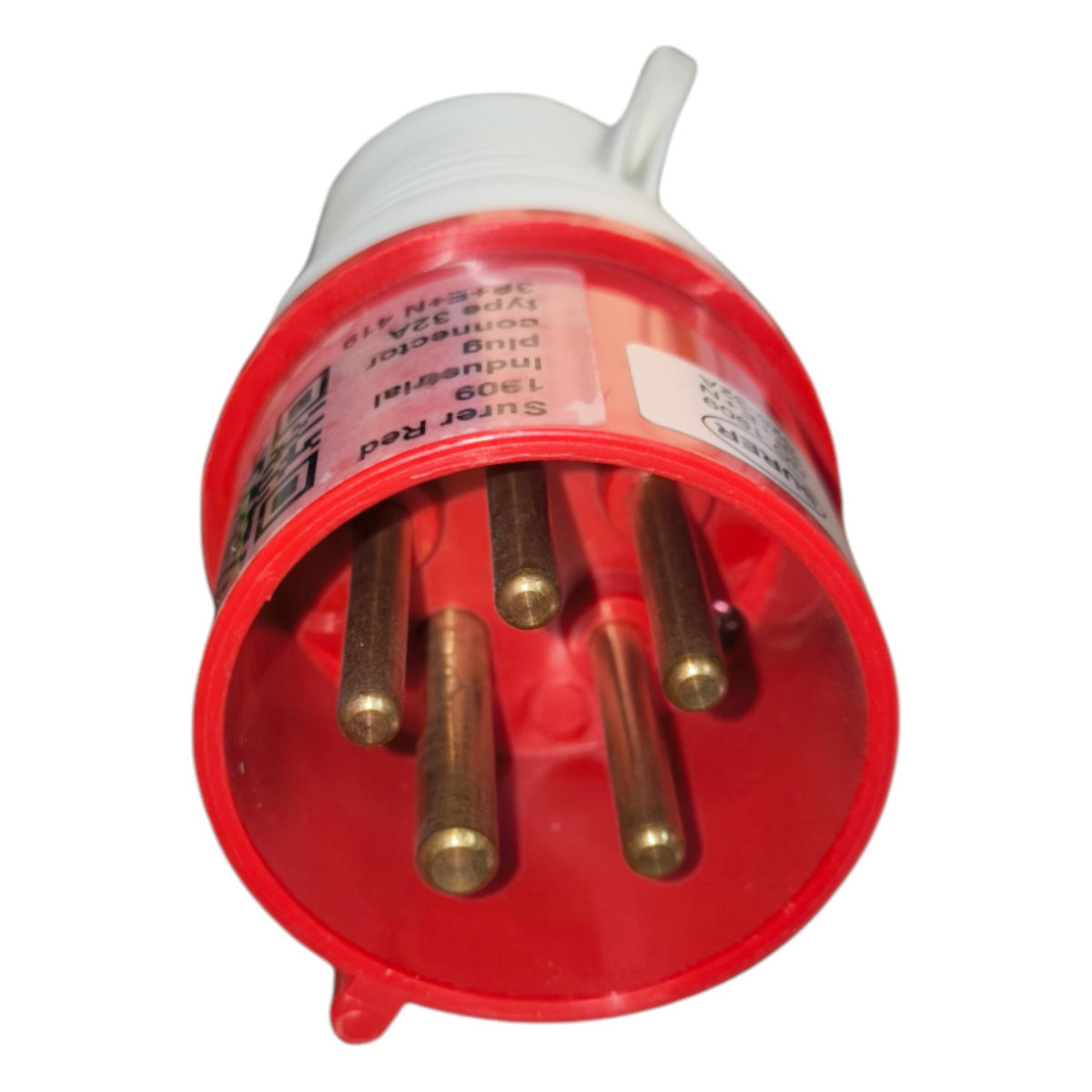 Red container with brass nozzles on a white background