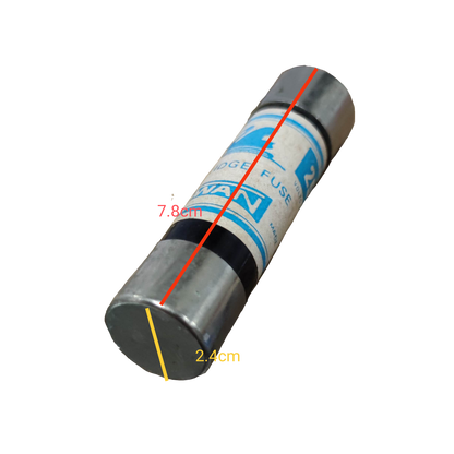 Swan 60A Cartilage Fuse 250V electrical component with metal end caps and rated dimensions