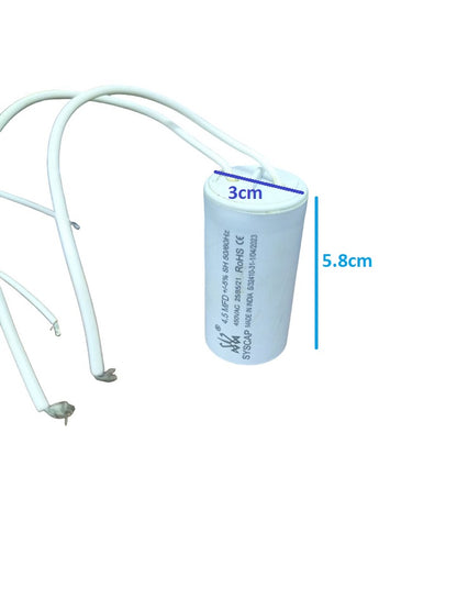450vac Motor Running Capacitor with dimensions of 3cm diameter and 5.8cm height for electrical applications