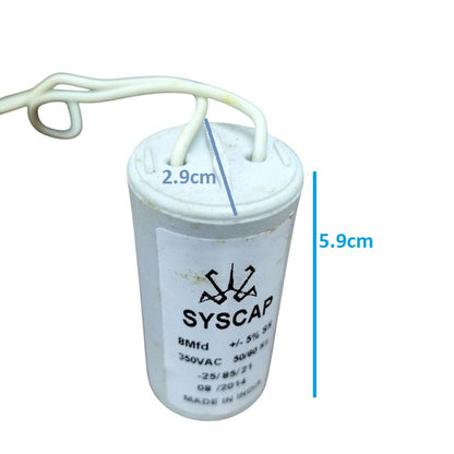 Syscap 8 Microfarad Motor Run Capacitor with 350V AC Rating for Electrical Applications