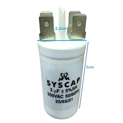 Syscap motor running capacitor 3mfd 350vac with a compact design for reliable electrical performance