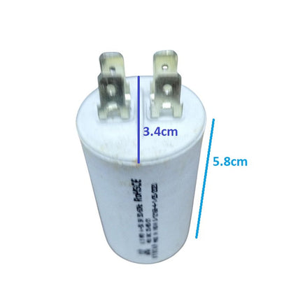 Motor Running Capacitor 450V with dimensions of 3.4cm width and 5.8cm height for electrical applications