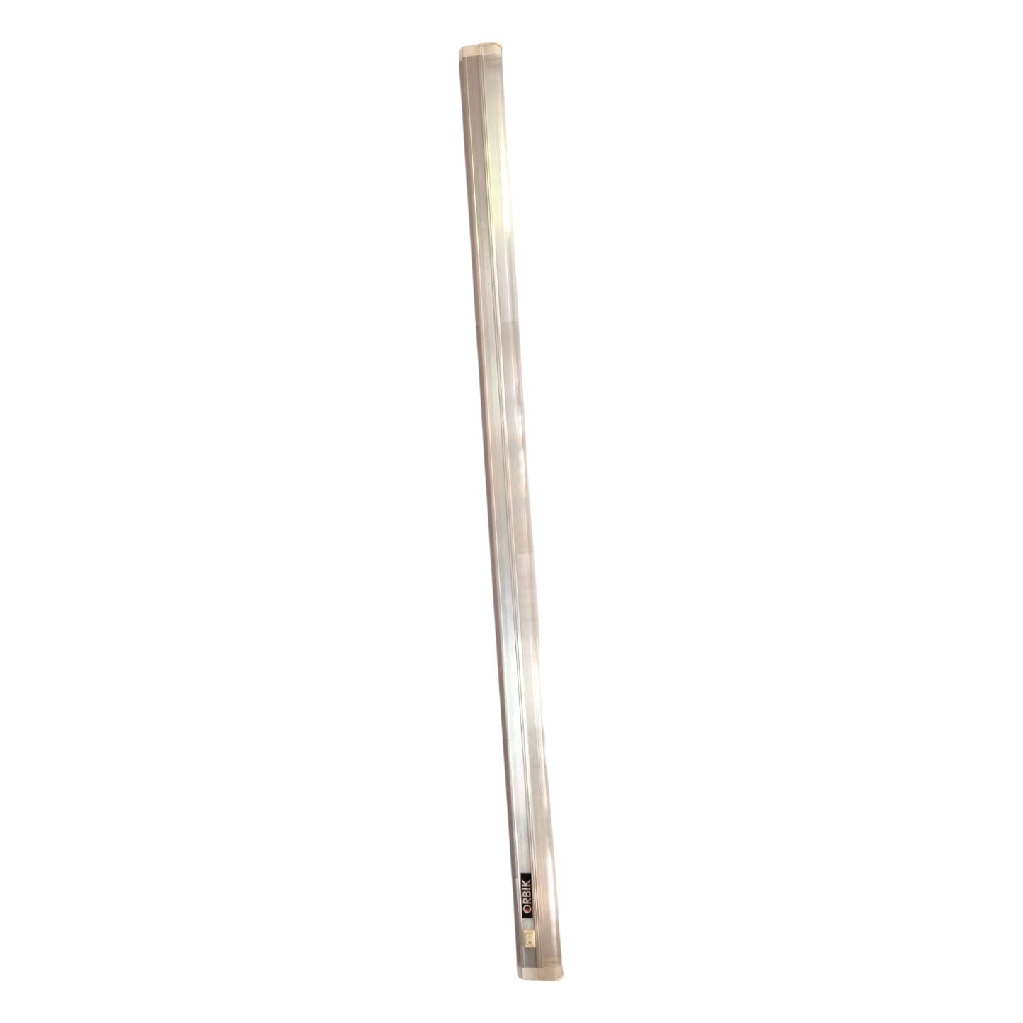Long, thin metallic object on a white background