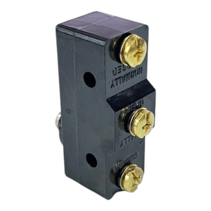 A black electrical contact block with three gold screw terminals, labeled 'NORMALLY OPEN' and 'COMMON', on a white background.
