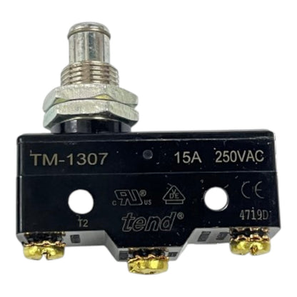 A black TEND TM-1307 electrical contact switch with a silver metal terminal and a black plastic adjustment knob, shown on a white background.