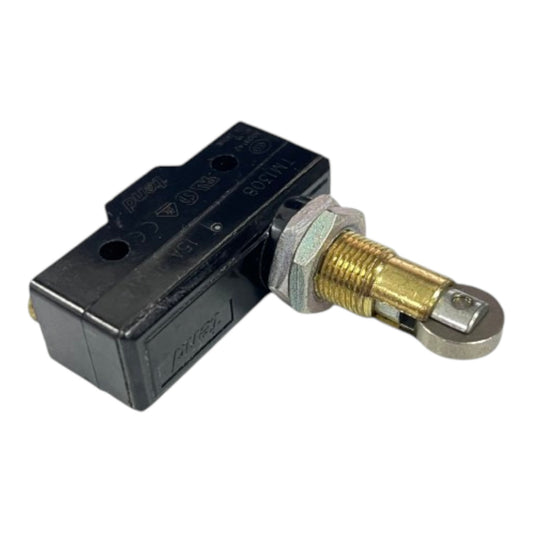A small industrial electrical component, likely a solenoid valve or switch, featuring a black plastic housing, a brass-colored threaded rod, and a silver metal terminal cap, shown on a plain white background.