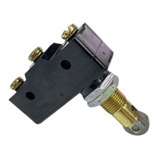 A small black electrical switch component with gold-toned screws and a silver-and-gold threaded post, shown on a plain white background.