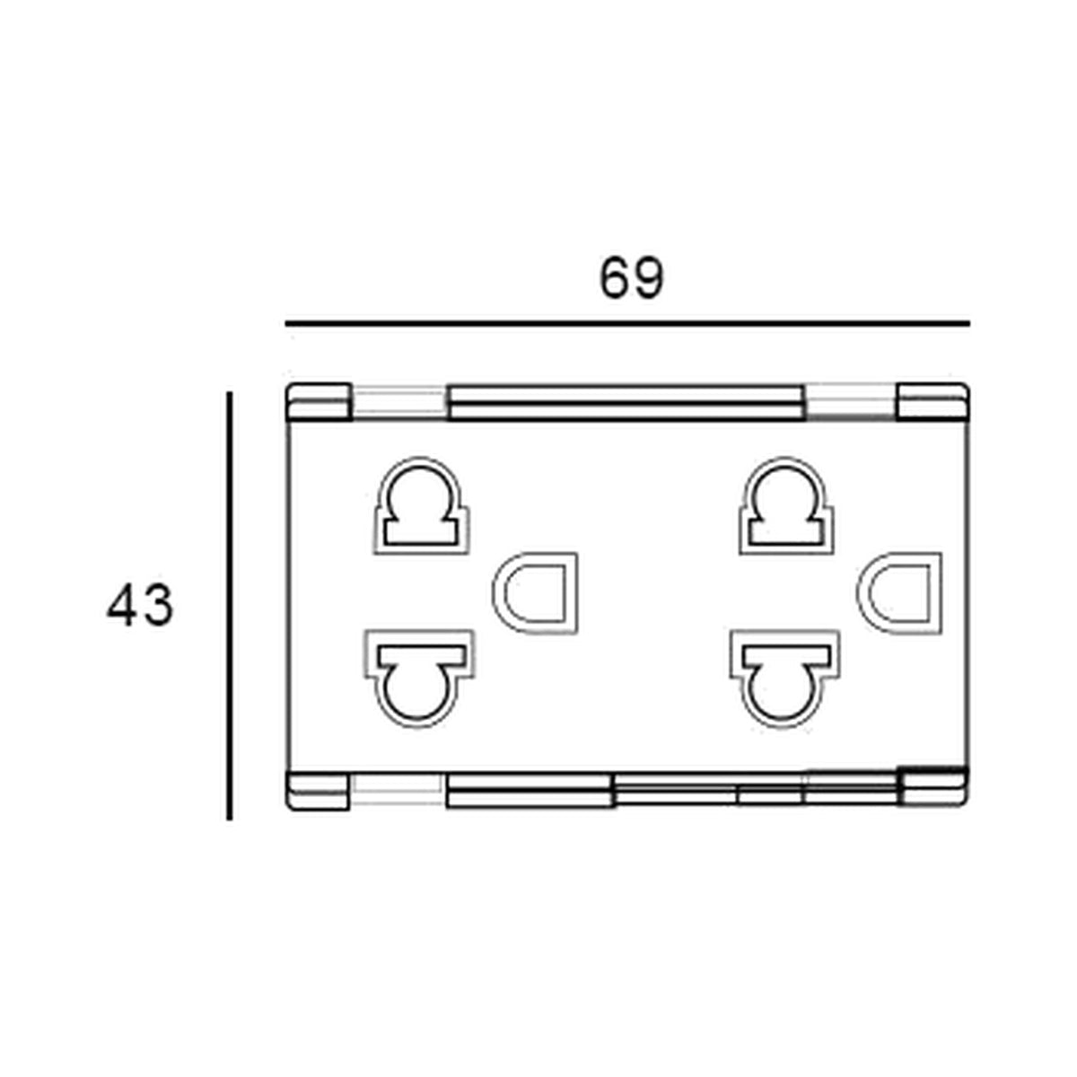 T&J 2 Gang 16A 250V Euro American Socket Module W8416V2 dimension diagram
