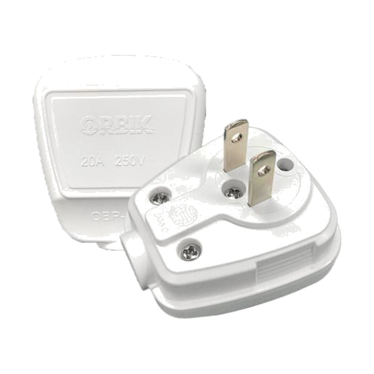 T&J OBP-001 20A 250V heavy duty 2-prong parallel plug, white, Orbik molded body