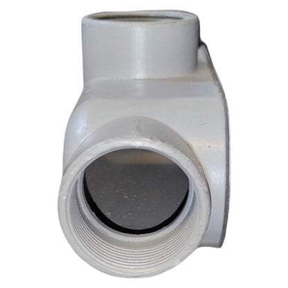 PVC elbow pipe fitting on a white background