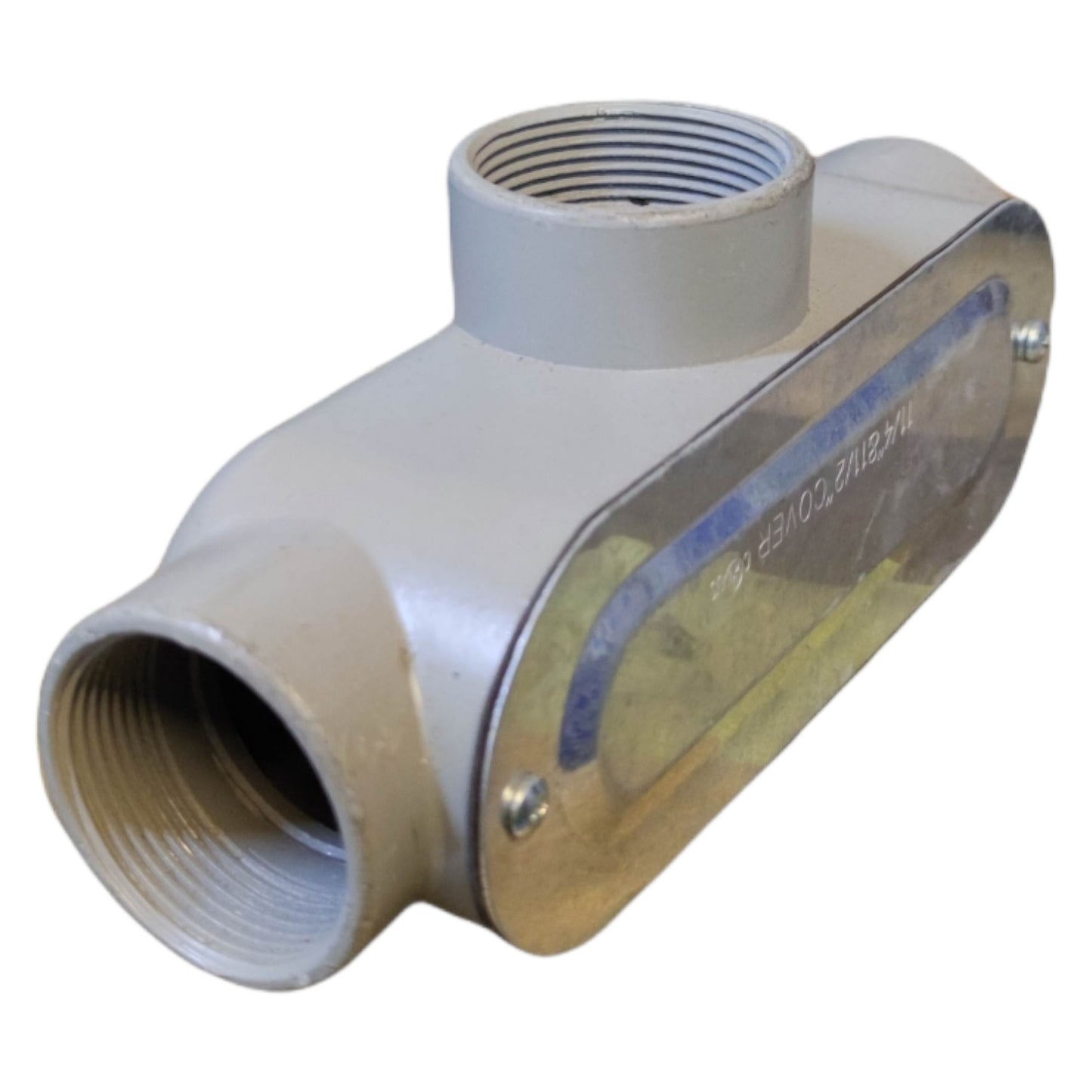 Metal pipe fitting on a white background