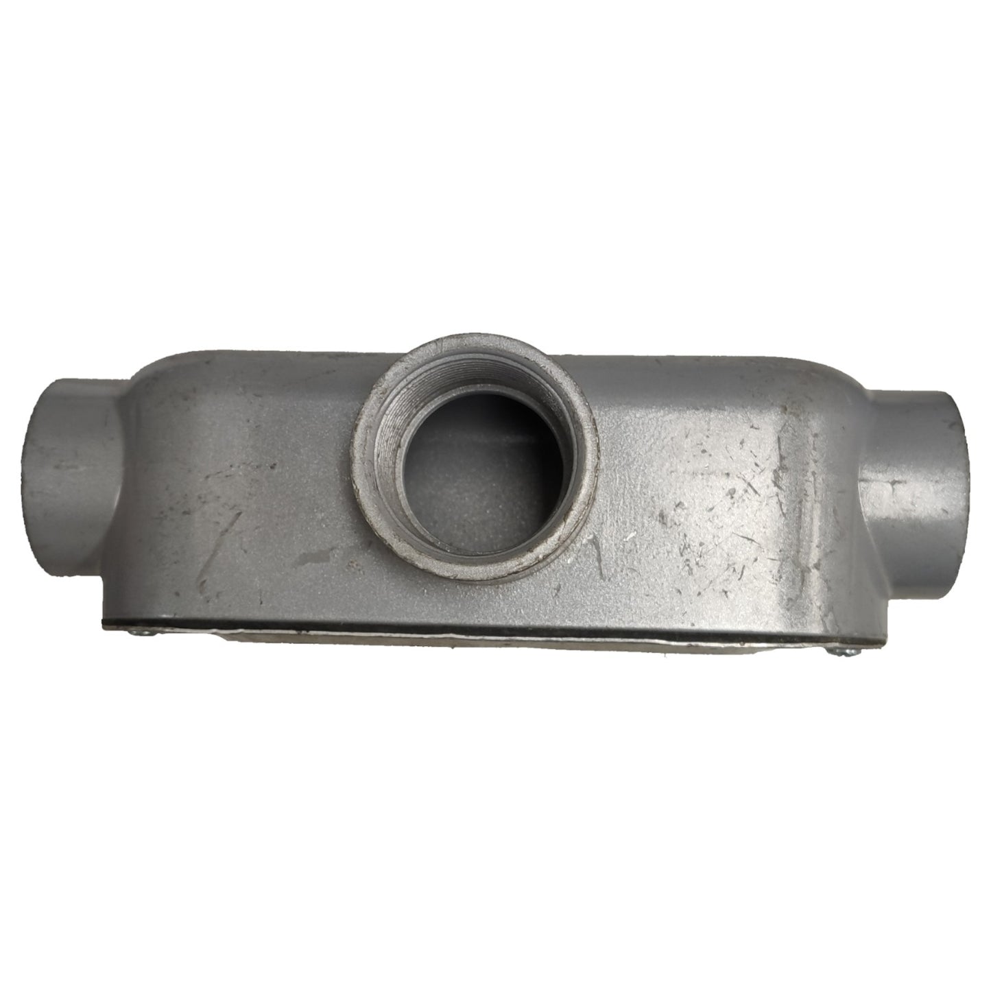 Metal pipe fitting on a white background