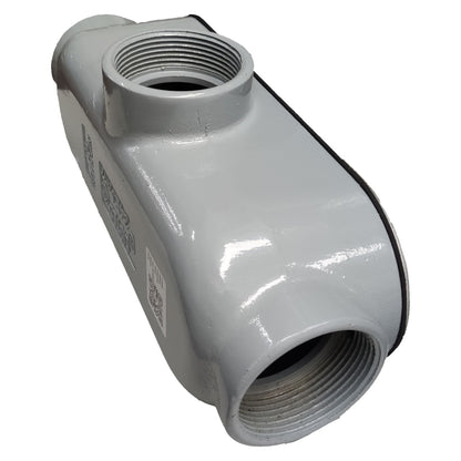 Gray pipe fitting on a white background