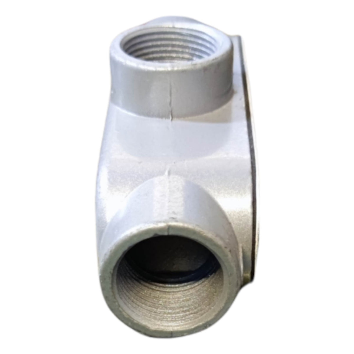 Metal pipe fitting on a white background
