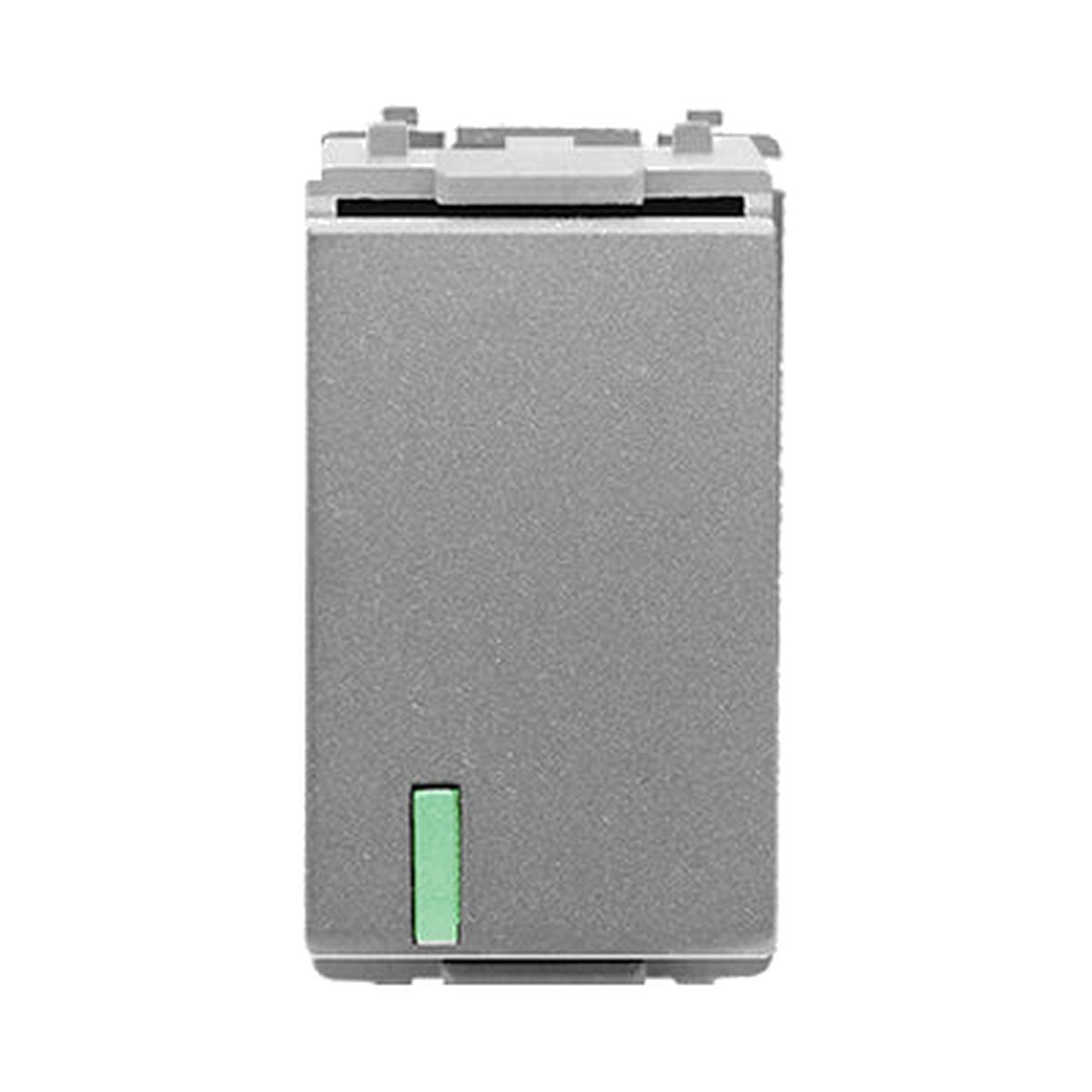 A rectangular gray replacement battery with a small light green indicator tab on the front, shown against a plain white background.