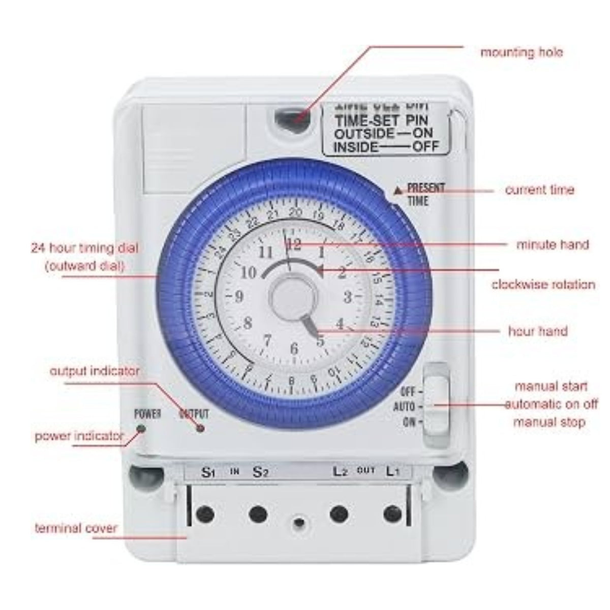 T&J 24 Hour Mechanical Timer Switch 100 to 240V AC TJ-WD-TJ517