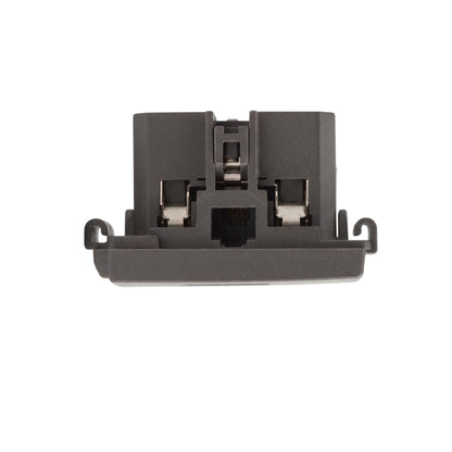 A dark gray plastic electronic connector component, shown from a top-down view on a solid white background.