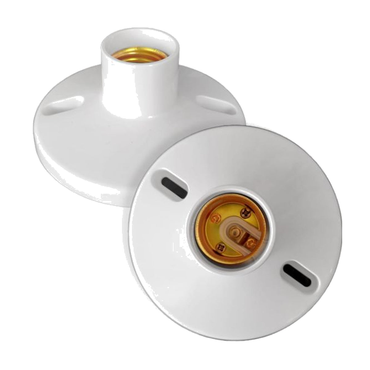 T&J OBR-401 E27 6A 250V white round ceiling receptacle lamp holder, top and front view